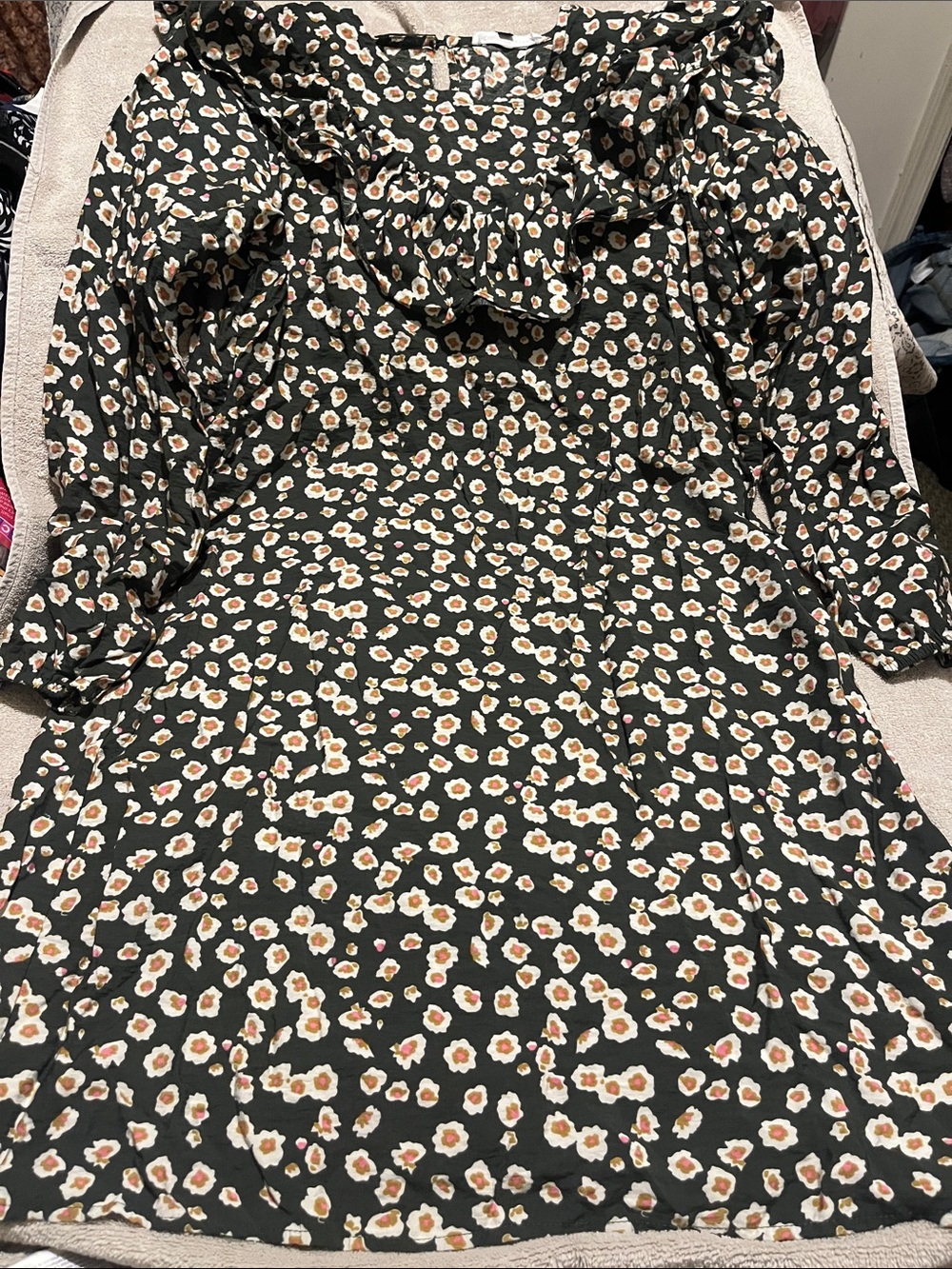 Black Floral Ruffle Long Sleeve Dress